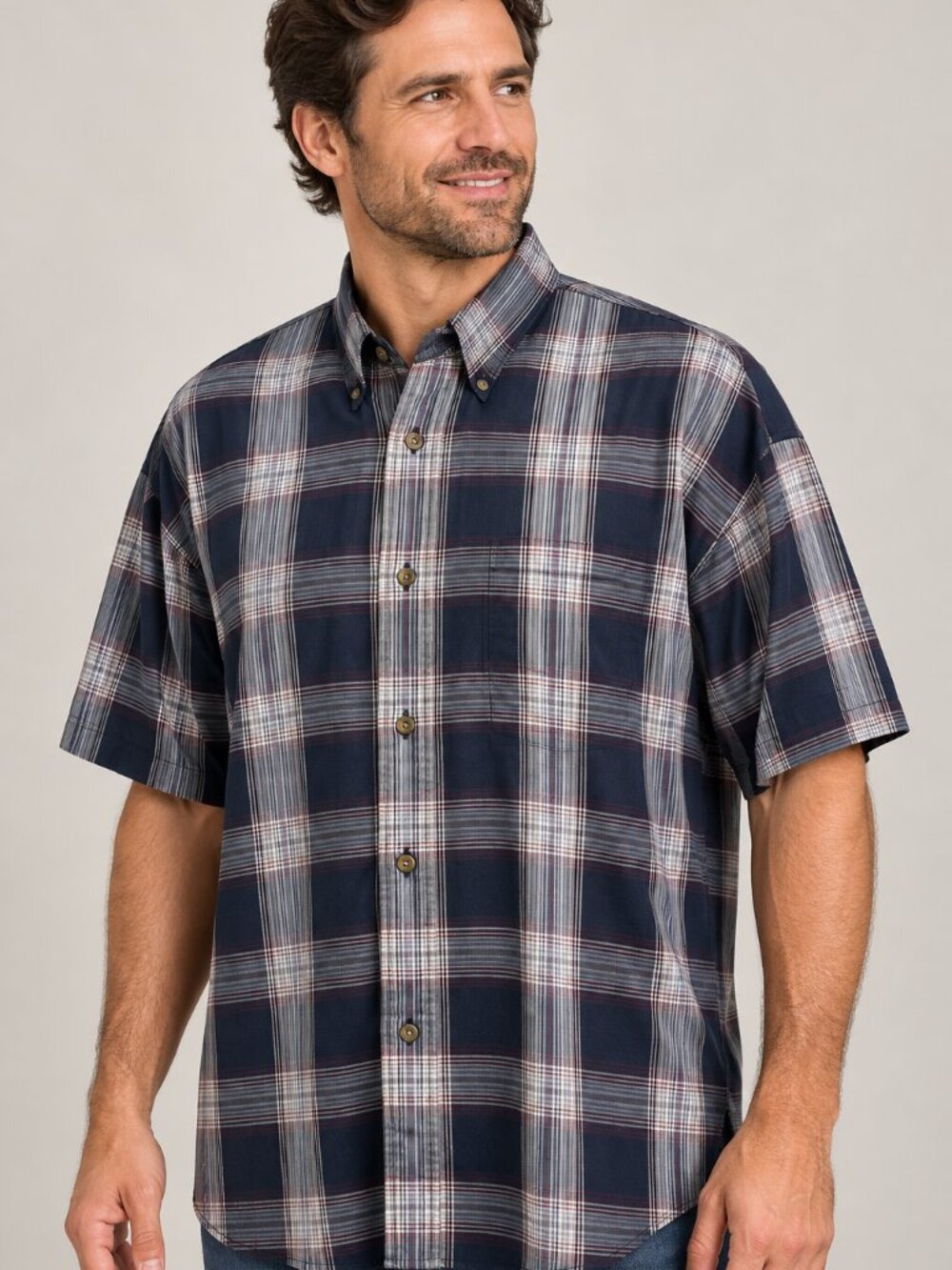 Chatham Cloth BD Baggies Men’s L Navy Plaid Short Sleeve Button Down Shirt
